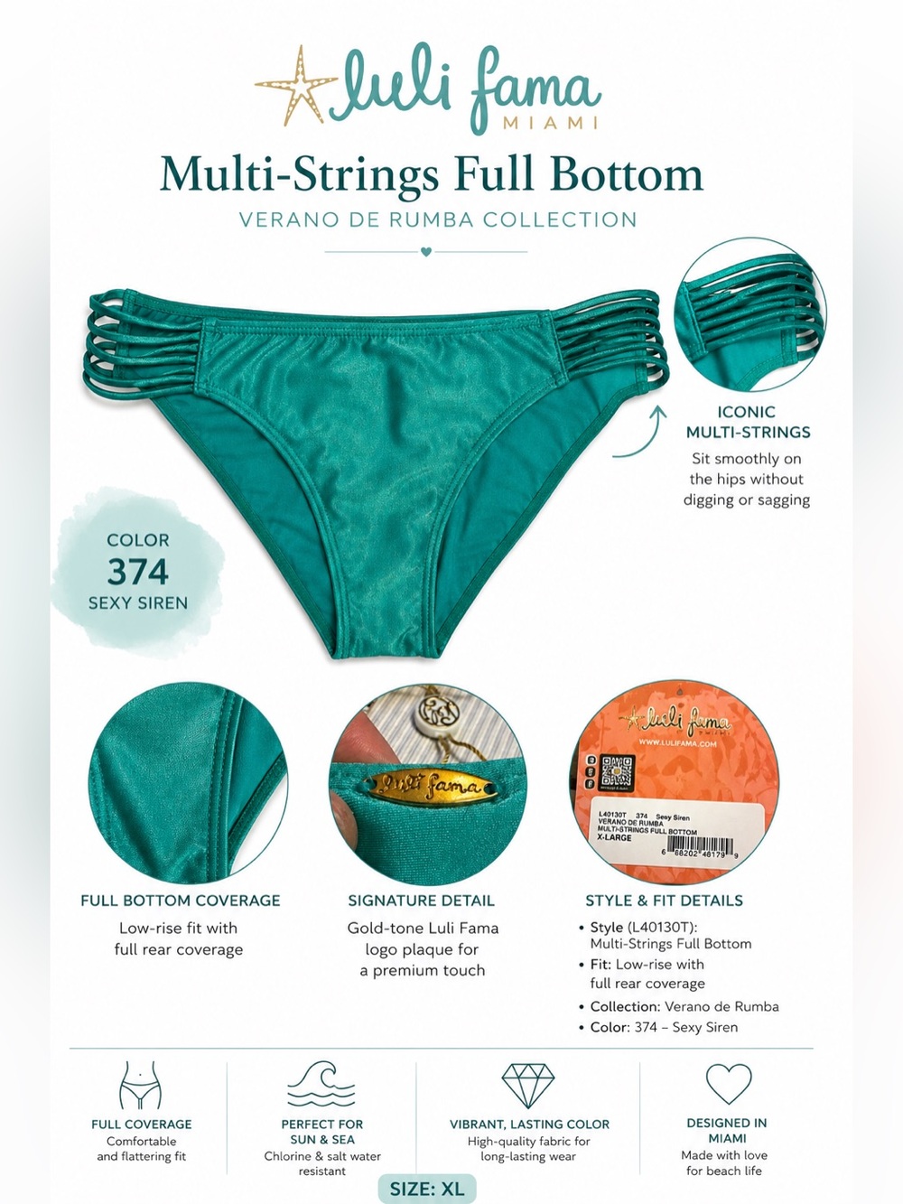 Luli Fama Teal Strappy Side Bikini Bottom